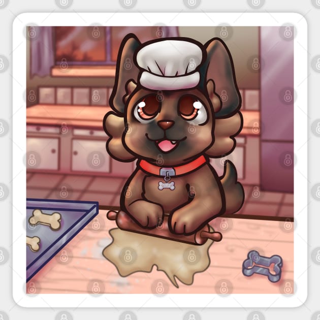 Cute puppy baking biscuits Sticker by OrangeRamphasto